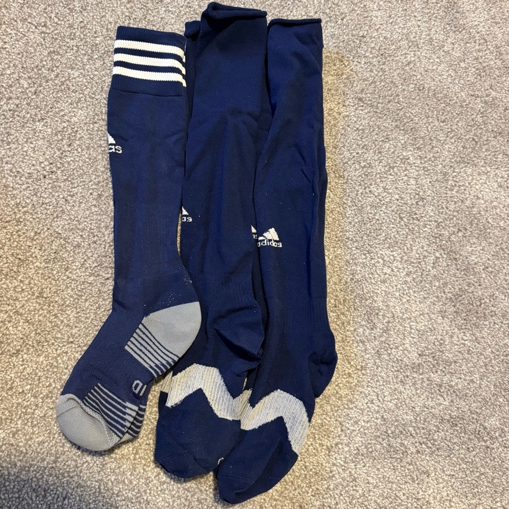 LOT 3 Pair Navy Adidas Medium Soccer Socks